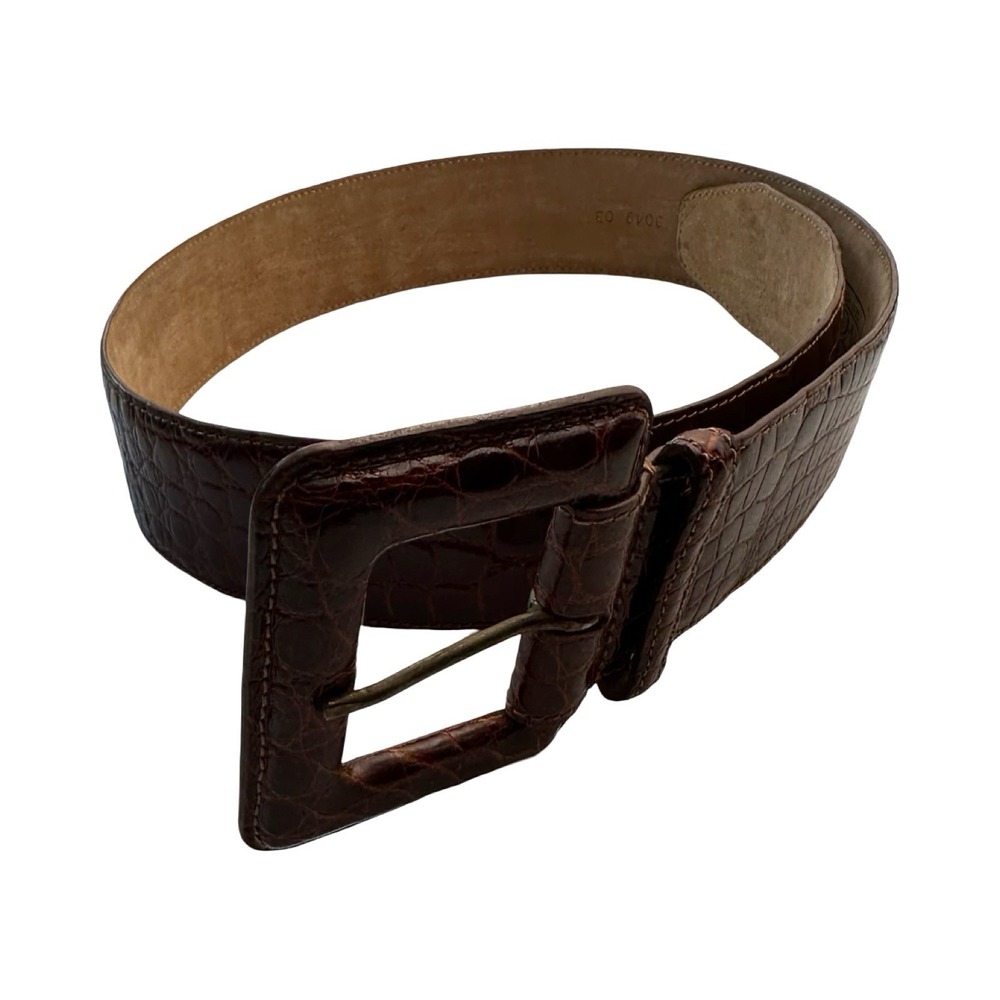 WCM New York Womens Brown Genuine Alligator Wide 2 Inch Belt Size L USA 3049 03